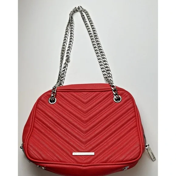 BCBGENERATION Red Quilted Silver Chain Shoulder Bag Purse DAMAGED