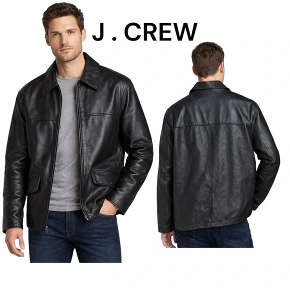 J. Crew Vintage 90s Black Pebbled Leather Men’s Full Zip Lined Bomber Jacket XL