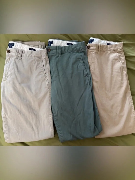 J. Crew Men's Chinos in Tan, Olive Green, and Light Beige size 32x34 slim