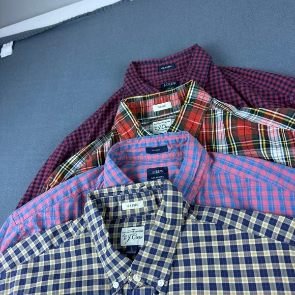 J Crew Shirt Men's L Classic Fit Oxford OXBD Plaid Wash Gingham Check Lot of 4