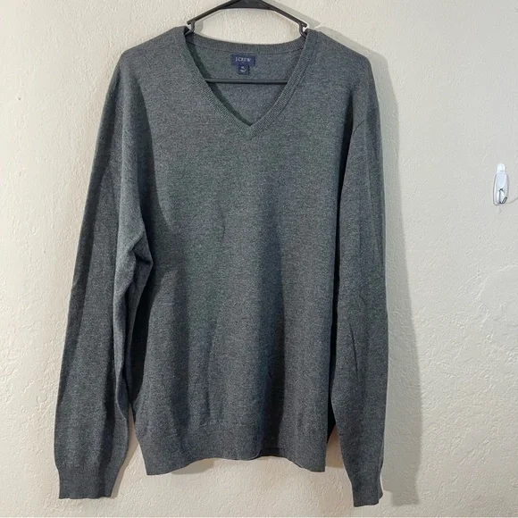 J. Crew Merino Wool Blend V-Neck Long Sleeve Sweater Size XL Gray Lightweight