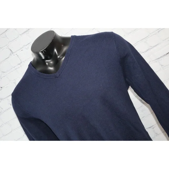 J Crew Sweater Mens Large Navy Blue V-Neck Cotton Cashmere Blend 17736 FA14