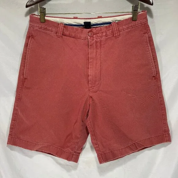 Men's J.Crew Broken In Chino Shorts Size 33x9 Red All Cotton Flat Front