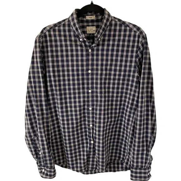 J. Crew Stretch. Size M. Slim, Secret Wash Shirting. Navy and white plaid.