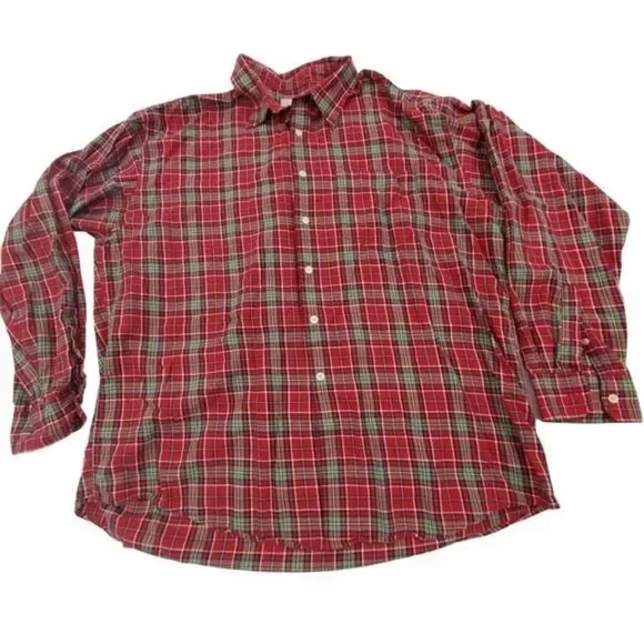J Crew Shirt XL Plaid Red Green Button Front‎ Long