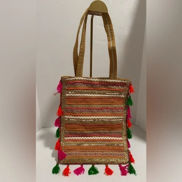 Scarves and glitter boho tote bag