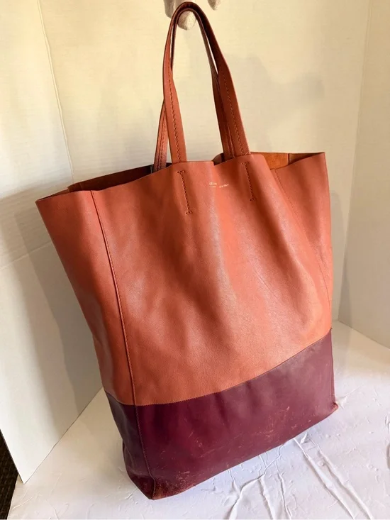 Celine Two-Tone Leather Tote in Rust and Burgundy