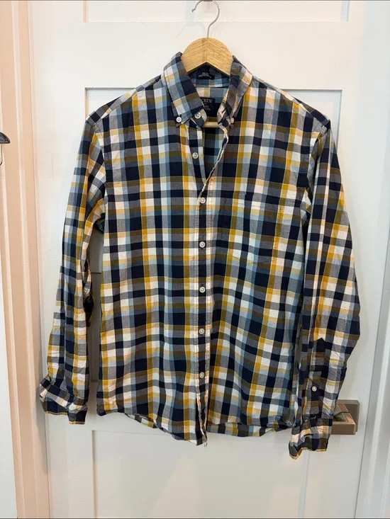 J. Crew Navy, Mustard & White Plaid Button-Down Shirt