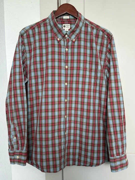 J.Crew Men’s XL Plaid Button Down Shirt Blue Red Long Sleeve Cotton Casual