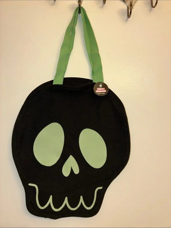 Glow in the dark skull fabric tote bag