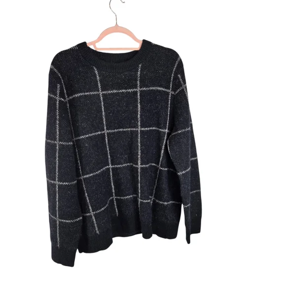 J Crew Blue Navy Windowpane Plaid Alpaca Wool Sweater