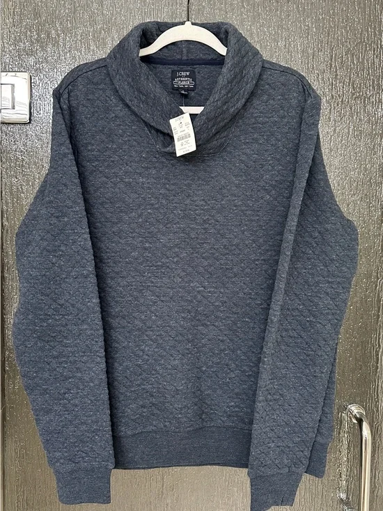 NWT J.Crew Quilted Fleece Pullover Shawl Collar Men’s Large Blue