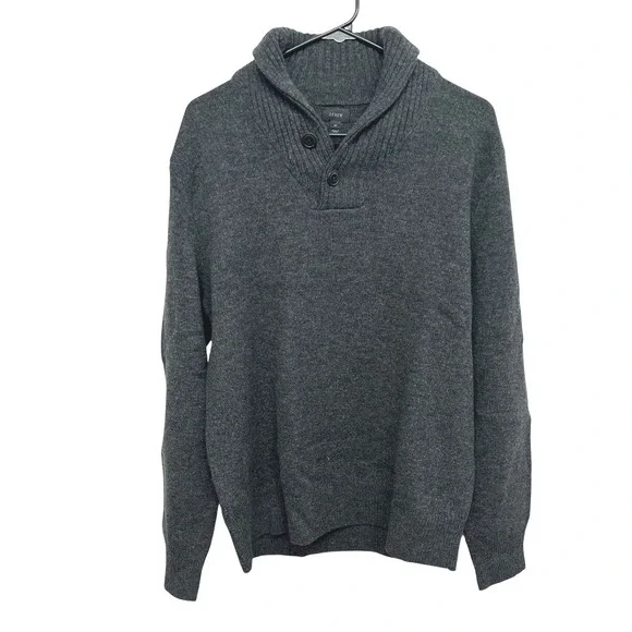 Lambswool Preppy Shawl Collar Grandpa Sweater L Gray Academia Rugged‎ Winter