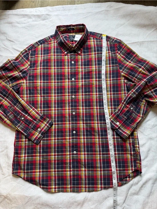 J. Crew Red Plaid Button-Down Shirt with Navy and Yellow