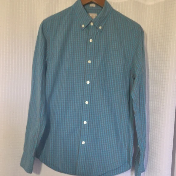 J. Crew Teal and Taupe Check Button-Down Shirt