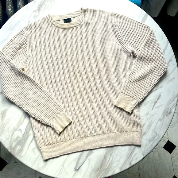 J. Crew Men's Textured Cream Crewneck Sweater Cotton Size S