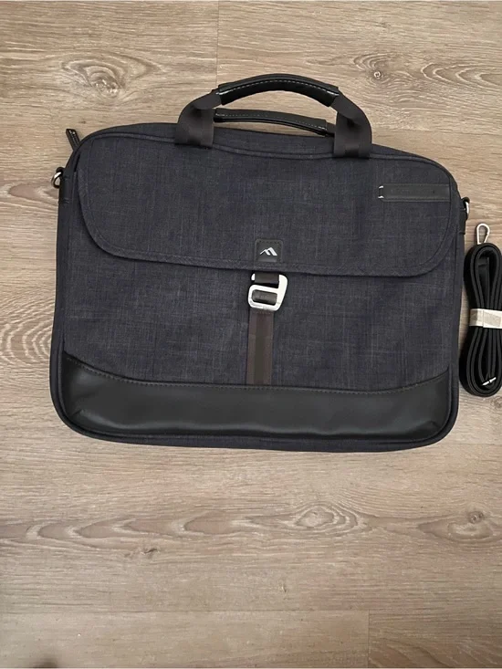Men's Dark Gray Laptop Briefcase with Leather Accents