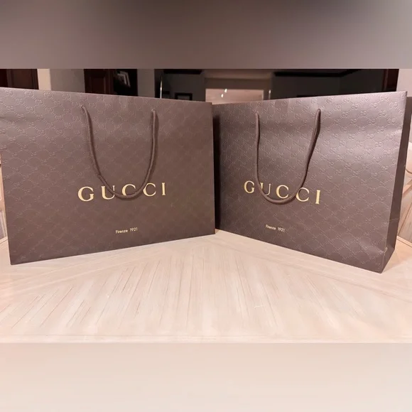 Authentic Gucci Large Brown Shopping Bags Set of 2 Gift Bags 14” x 19” Mint