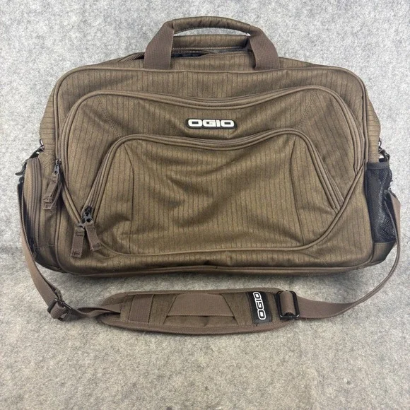 OGIO Street Laptop Messenger Bag Brown Pinstripe Tech Briefcase Shoulder NWOT