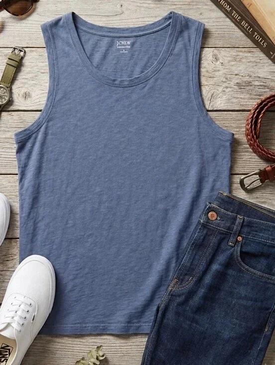 J.Crew Men’s Garment-Dyed Muscle Tank Top- Large Blue