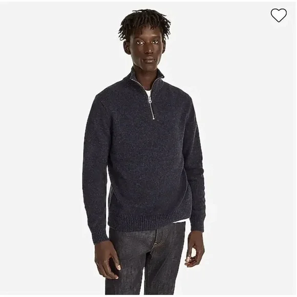 J. Crew Men’s Sweater Marled Indigo Rugged Merino Wool-blend Pullover 1/4 Zip L