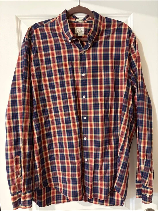 J. Crew Men’s Plaid Button-Down Shirt in Navy, Red & Cream