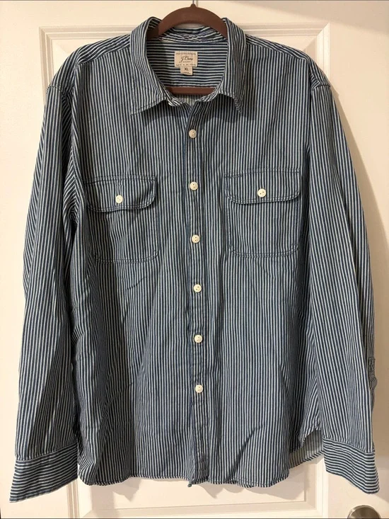 J. Crew Denim Blue and White Vertical Stripe Button-Down Shirt