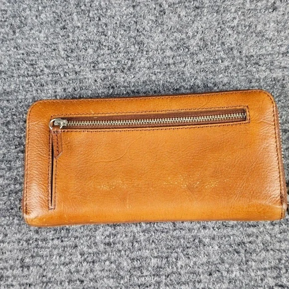 Fossil Wallet Womens Brown Leather Zip Around Accordion Credit Card Organizer