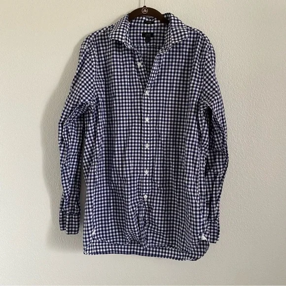 J. Crew Men's Size Large Blue White Plaid Ludlow Long Sleeve Button Front Shirt