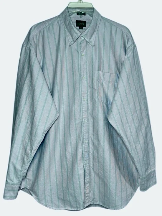 J Crew Giant Fit Striped Oxford in Blue/Green Men’s L