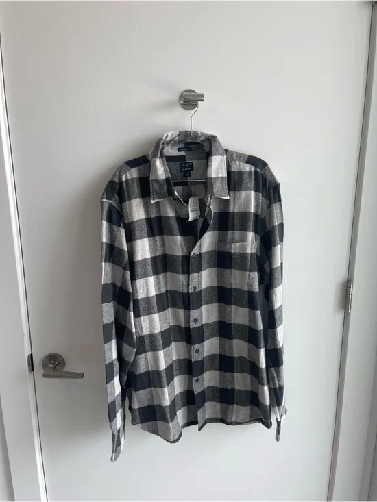 J Crew Cozy Black & White Plaid Flannel Shirt