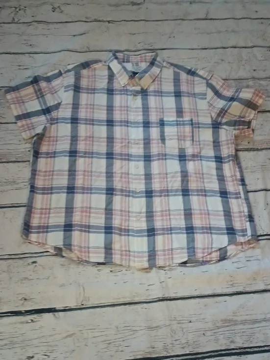 J Crew Men's Blue Pink Indian Madras Short Sleeve Cotton Button Down Shirt XXL