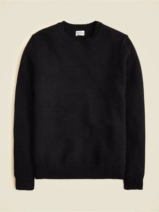 J. Crew Basket-stitch cotton crewneck sweater in Black Size L $118 CQ168
