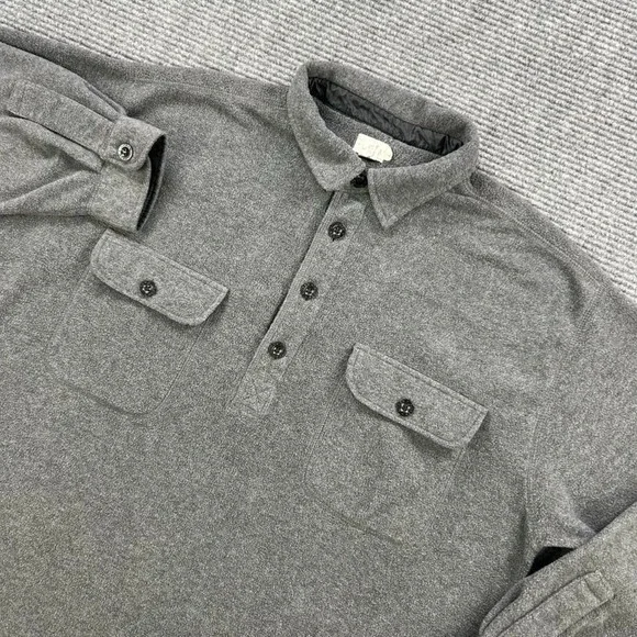 J Crew Oarman Shacket Shirt Jacket Men Medium Gray Pullover Four Button USA Made