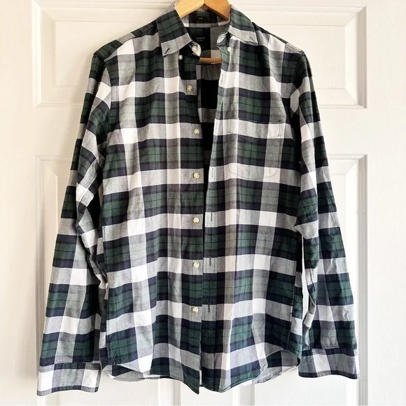 J. Crew Slim Broken-in cotton oxford‎ shirt green plaid small