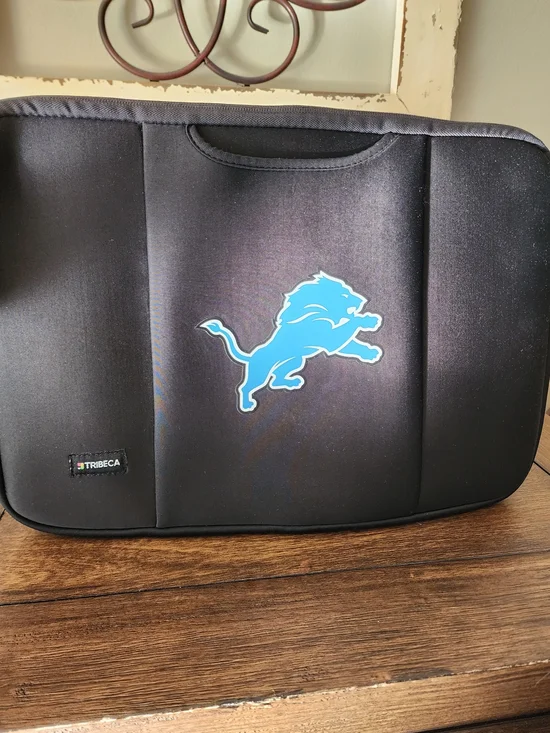 Black Men's Laptop Sleeve with Blue Detroit Lion Logo 15