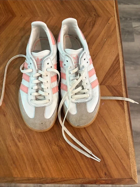 adidas Kids White Pink Striped Sneakers