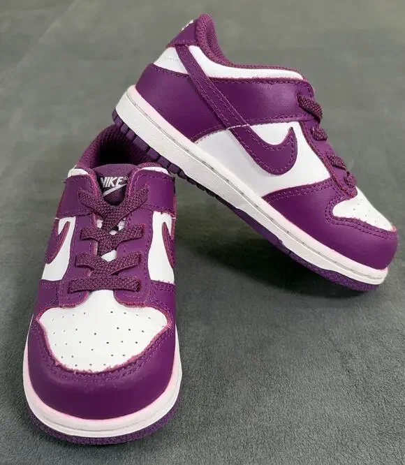 Nike Dunk Low White/Viotech-White - size 8C Toddler FB9107-110 Bnfts Charity