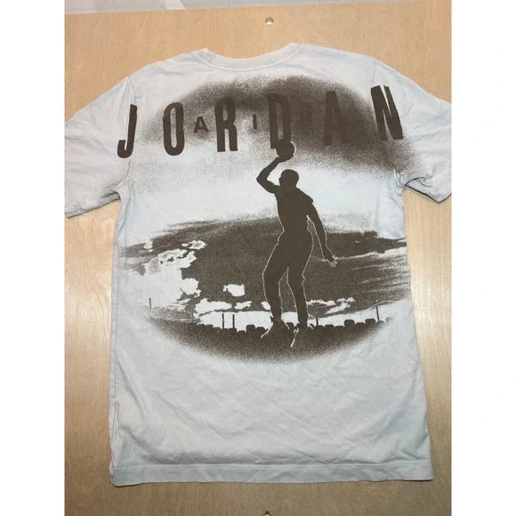 Jordan Mens Graphic T-Shirt Light Blue Jumpman Back Print Size S Small