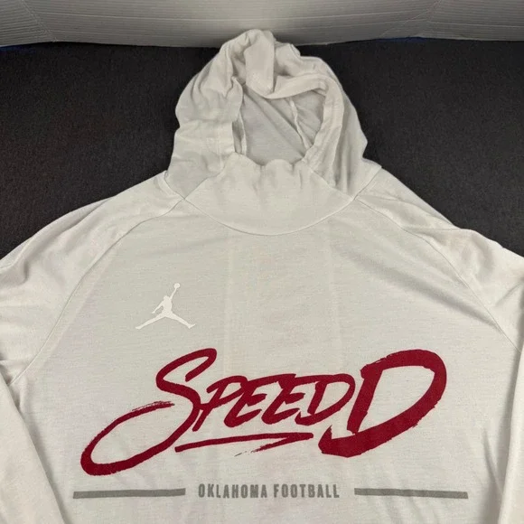 Jordan Oklahoma Sooners Football Speed D Dri-FIT Hooded Shirt Mens Medium White