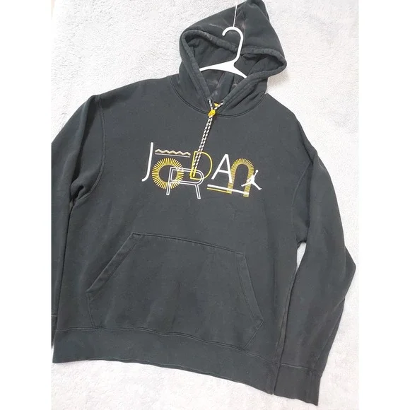 Jordan Pullover Mens Large Grunge Jumpman Hoodie Black Bleach Spots Nike Faded