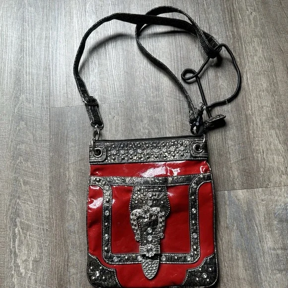 Rhinestone Skull Crossbody Purse Strap Glossy Y2K Grunge Mall Goth Red Black