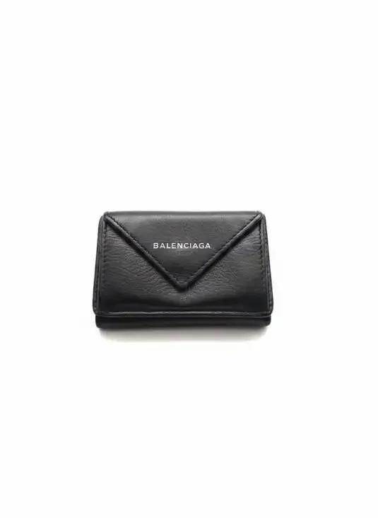 Balenciaga Papier Mini Trifold Wallet in Black Leather