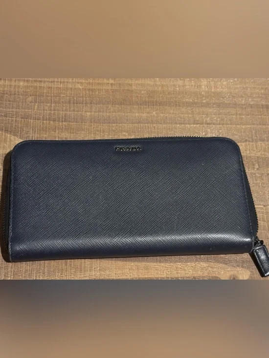 Prada Navy Saffiano Zip-Around Leather