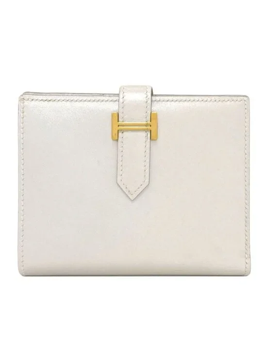 Hermes Bearn Compact Gold Bifold Wallet with Coin Pocket Box Calf