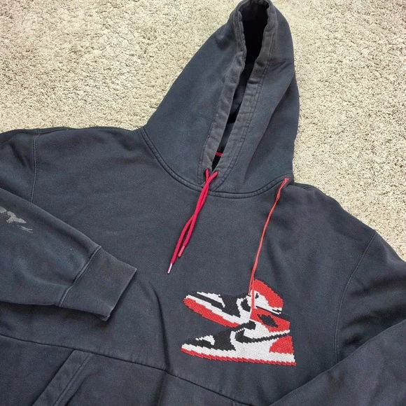 Jordan Air Jordan 1 Hoodie Mens Large Black Jumpman Distressed Pullover Adult **