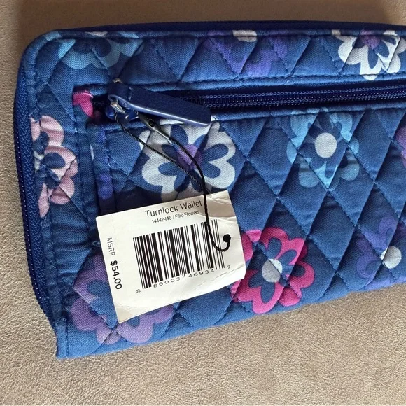 Vera Bradley Wallet Retired Print Ellie Flowers Turnlock Blue Pink Purple 2012