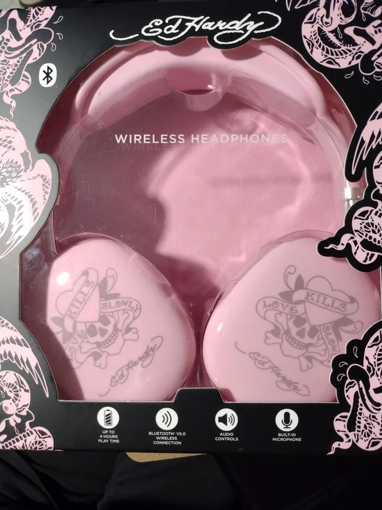 Ed Hardy Pink Wireless Headphones - Bluetooth Over-Ear