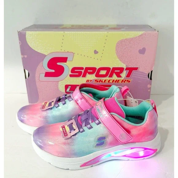 SKECHERS Sport Light Up Kids Girls 4 Shoes Sneakers Slip On Pink School New Walk