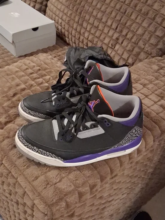 Jordan Men's Black and Purple Low-Top Athletic Sneakers with Orange Trim